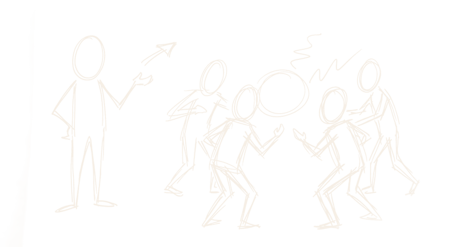 Sketch: a facilitator greeting participants as they arrive