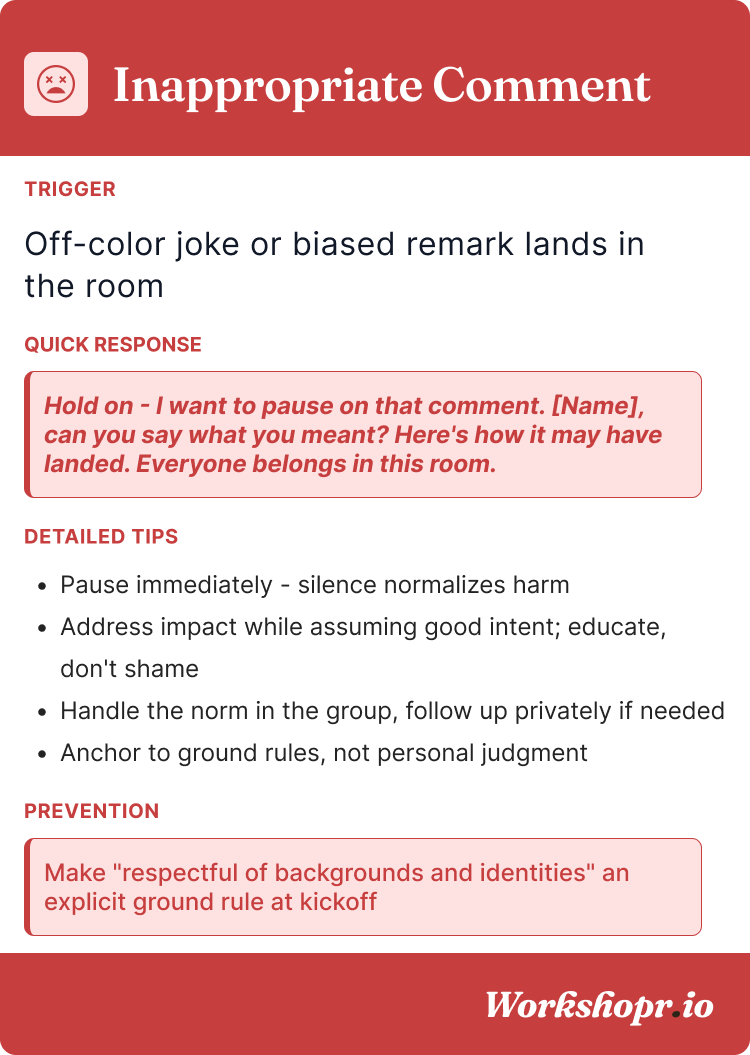 Inappropriate Comment card, back